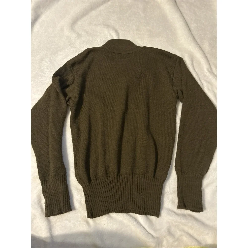 Vintage US Military 1982 Wool Blend 5 Button Henley Sweater Small OD Army
